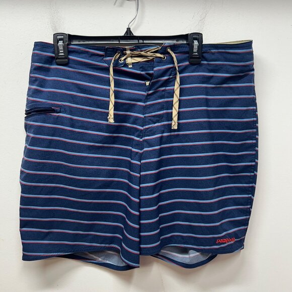Patagonia Mens Striped Boardshorts With Drawstring & Zip Pocket 34 - Picture 1 of 8